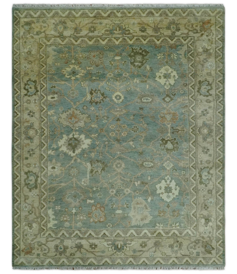 Antique style Floral Gray, Beige and Green Hand knotted Oriental Oushak Multi Size Wool Area Rug - The Rug Decor