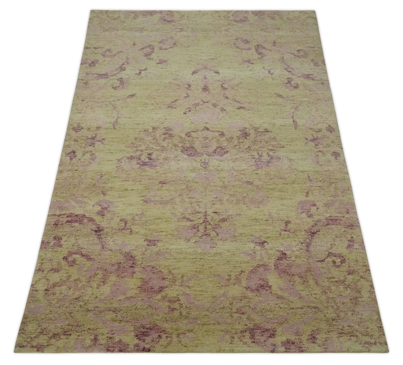 Antique Style Floral Mustard and Purple 3x5 Hand knotted wool Area Rug - The Rug Decor