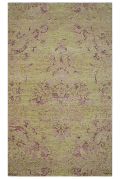 Antique Style Floral Mustard and Purple 3x5 Hand knotted wool Area Rug - The Rug Decor