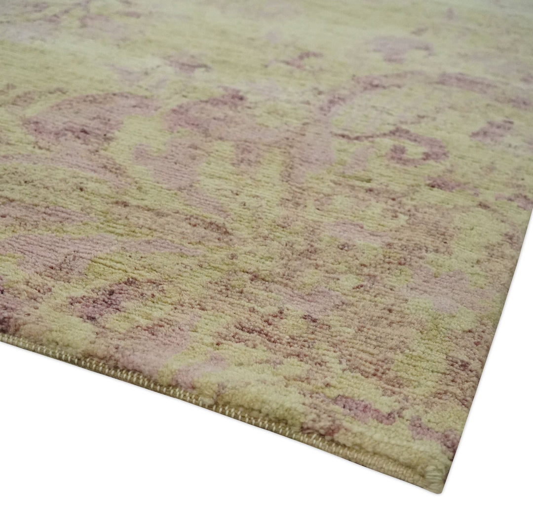 Antique Style Floral Mustard and Purple 3x5 Hand knotted wool Area Rug - The Rug Decor