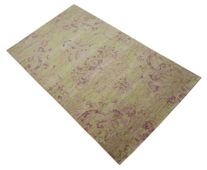 Antique Style Floral Mustard and Purple 3x5 Hand knotted wool Area Rug - The Rug Decor