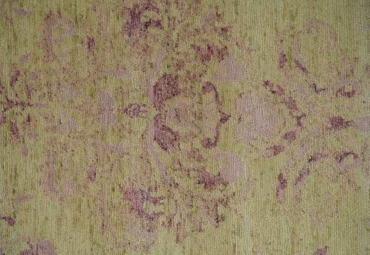 Antique Style Floral Mustard and Purple 3x5 Hand knotted wool Area Rug - The Rug Decor