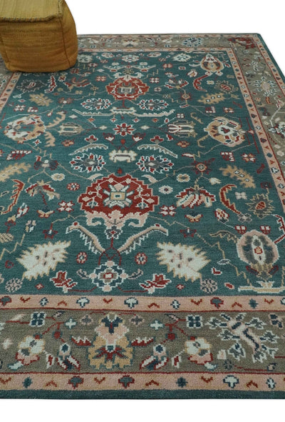 Antique Style Floral Teal, Camel and Brown Hand Knotted Oriental Oushak 8x10 wool Area Rug - The Rug Decor