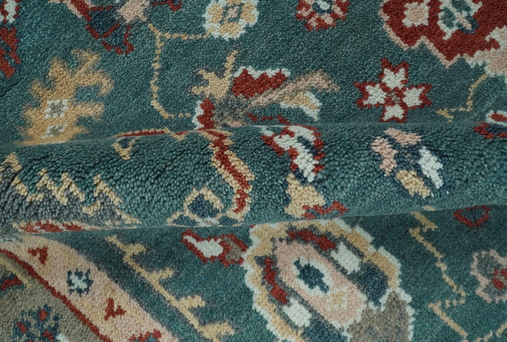 Antique Style Floral Teal, Camel and Brown Hand Knotted Oriental Oushak 8x10 wool Area Rug - The Rug Decor