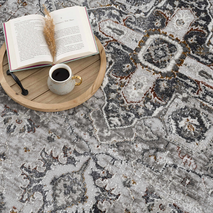 Antique Style Gray, Charcoal, Gold and Brown Traditional Heriz Design Area Rug - The Rug Decor
