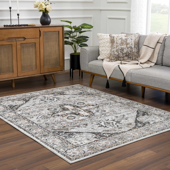 Antique Style Gray, Charcoal, Gold and Brown Traditional Heriz Design Area Rug - The Rug Decor