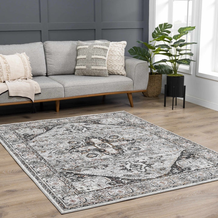Antique Style Gray, Charcoal, Gold and Brown Traditional Heriz Design Area Rug - The Rug Decor