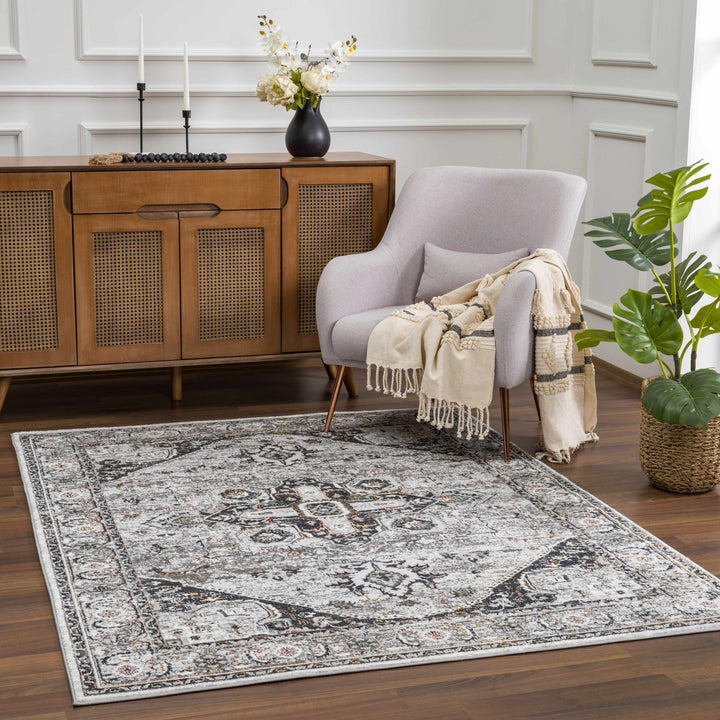 Antique Style Gray, Charcoal, Gold and Brown Traditional Heriz Design Area Rug - The Rug Decor