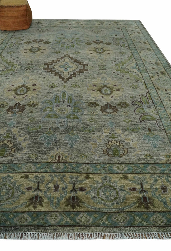 Antique Style Green and Silver 9x12 Hand knotted Traditional Oriental Oushak wool Area Rug - The Rug Decor
