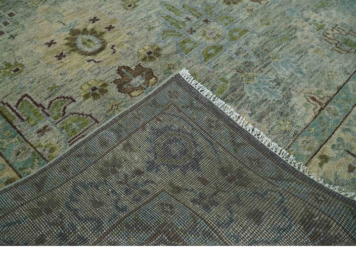 Antique Style Green and Silver 9x12 Hand knotted Traditional Oriental Oushak wool Area Rug - The Rug Decor