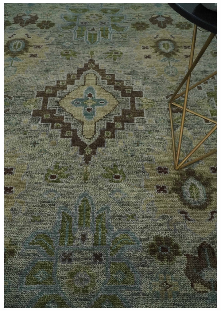 Antique Style Green and Silver 9x12 Hand knotted Traditional Oriental Oushak wool Area Rug - The Rug Decor