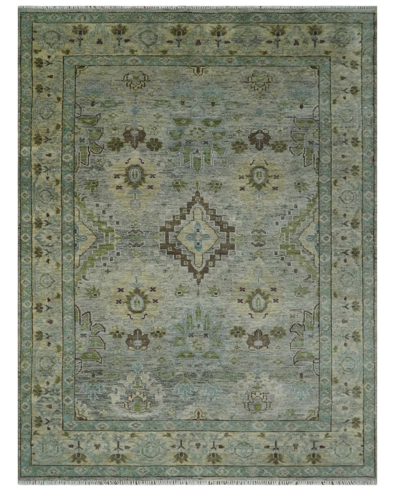 Antique Style Green and Silver 9x12 Hand knotted Traditional Oriental Oushak wool Area Rug - The Rug Decor