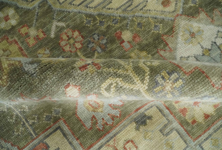 Antique Style Green, Ivory and Beige Hand knotted 9x12 wool Area Rug - The Rug Decor