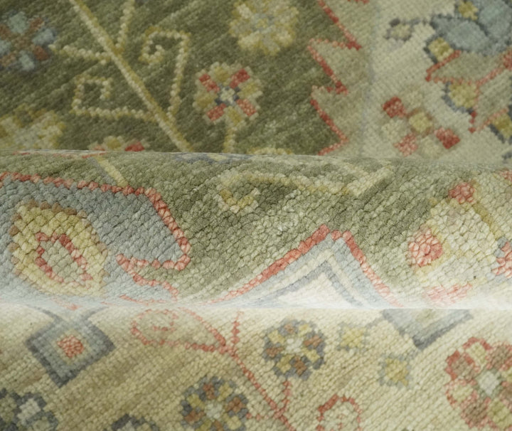 Antique Style Green, Ivory and Beige Hand knotted 9x12 wool Area Rug - The Rug Decor