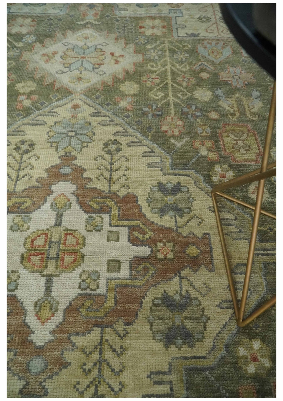 Antique Style Green, Ivory and Beige Hand knotted 9x12 wool Area Rug - The Rug Decor