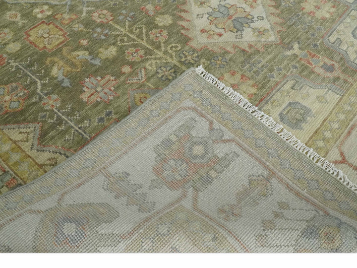Antique Style Green, Ivory and Beige Hand knotted 9x12 wool Area Rug - The Rug Decor