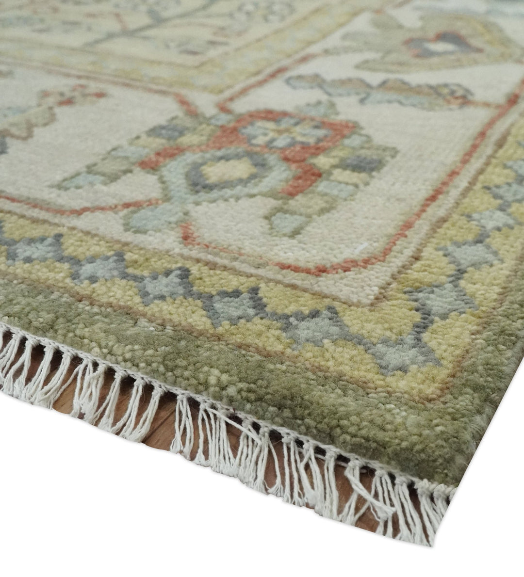Antique Style Green, Ivory and Beige Hand knotted 9x12 wool Area Rug - The Rug Decor