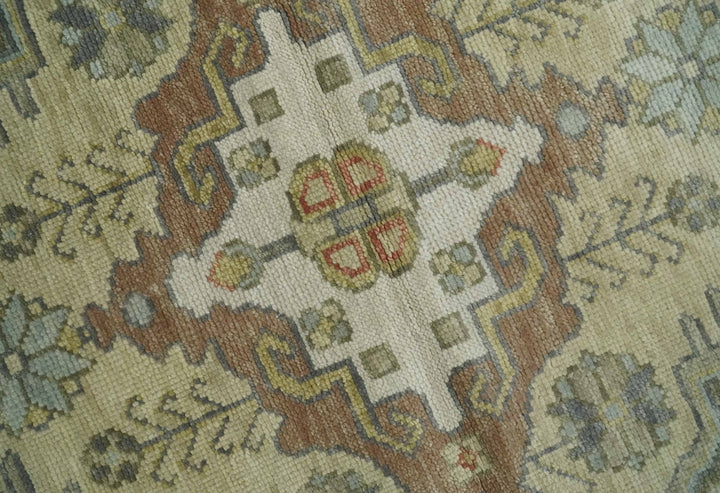 Antique Style Green, Ivory and Beige Hand knotted 9x12 wool Area Rug - The Rug Decor