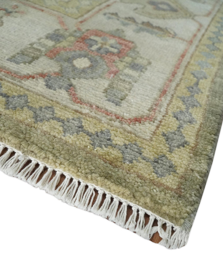 Antique Style Green, Ivory and Beige Hand knotted 9x12 wool Area Rug - The Rug Decor