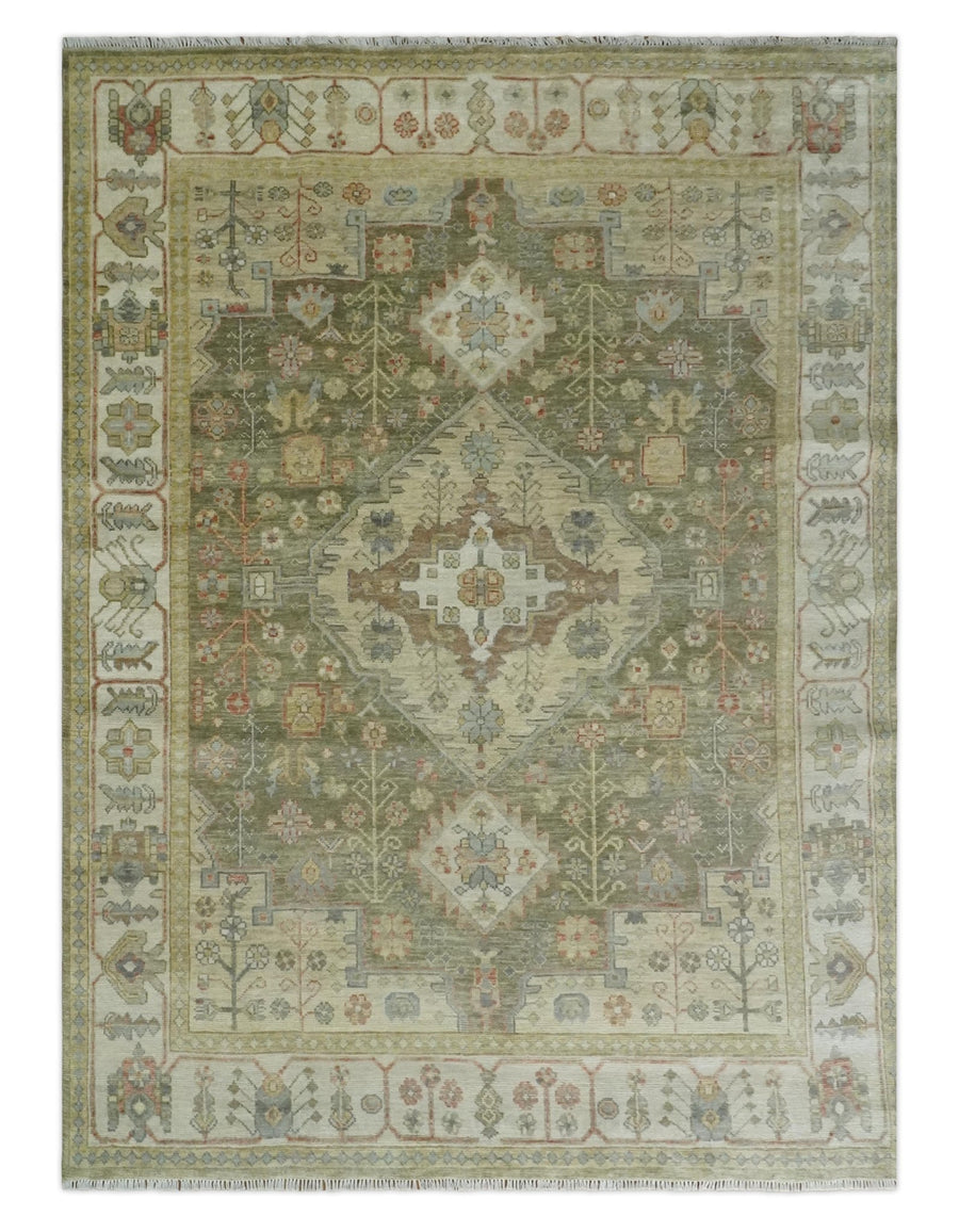 Antique Style Green, Ivory and Beige Hand knotted Heriz Serapi Multi Size wool Area Rug - The Rug Decor
