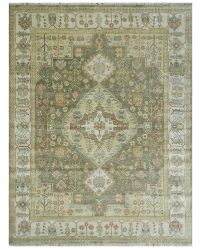 Antique Style Green, Ivory and Beige Hand knotted Heriz Serapi Multi Size wool Area Rug - The Rug Decor