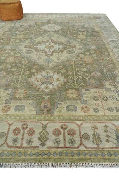 Antique Style Green, Ivory and Beige Hand knotted Heriz Serapi Multi Size wool Area Rug - The Rug Decor