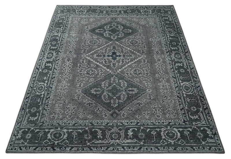 Antique Style Hand Knotted Multi Size Charcoal and Silver Traditional Low Pile Wool Area Rug - The Rug Decor