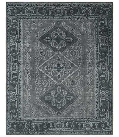 Antique Style Hand Knotted Multi Size Charcoal and Silver Traditional Low Pile Wool Area Rug - The Rug Decor