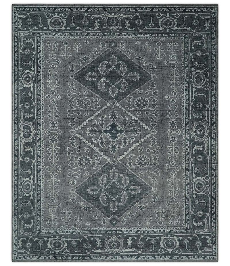 Antique Style Hand Knotted Multi Size Charcoal and Silver Traditional Low Pile Wool Area Rug - The Rug Decor