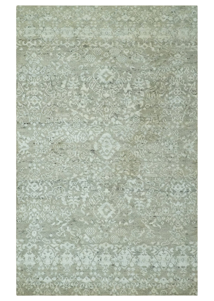 Antique style Ivory and Beige Hand Knotted Traditional Design 5x8 wool Area Rug - The Rug Decor