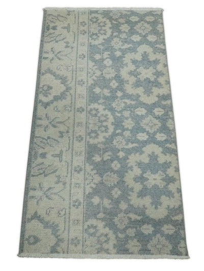 Antique Style Ivory and Charcoal Hand Knotted Traditional Oushak 2x4 wool Bedside Rug - The Rug Decor