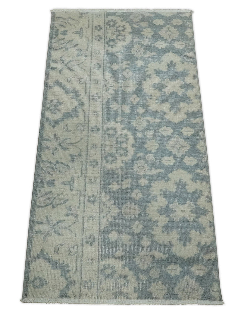 Antique Style Ivory and Charcoal Hand Knotted Traditional Oushak 2x4 wool Bedside Rug - The Rug Decor