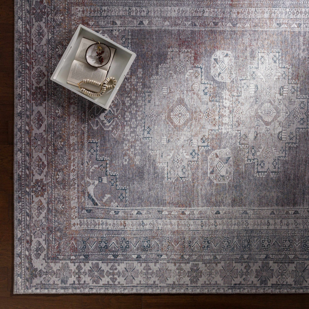 Antique Style Light Purple, Teal, Rust and Ivory Traditional Heriz Washable Area Rug - The Rug Decor