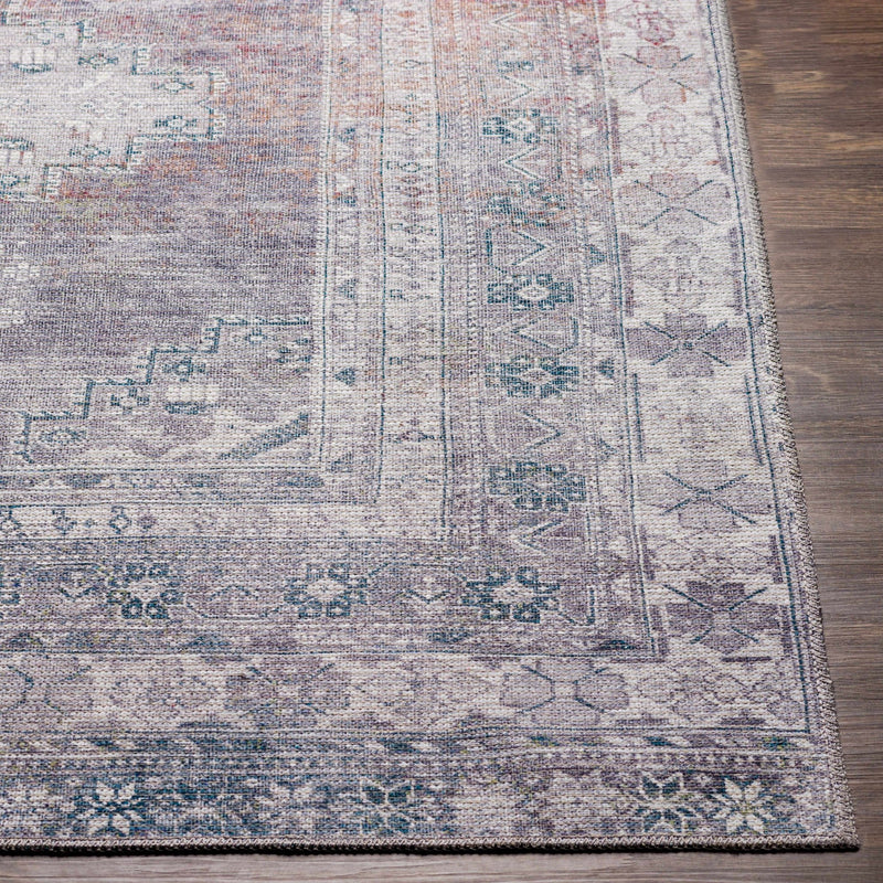 Antique Style Light Purple, Teal, Rust and Ivory Traditional Heriz Washable Area Rug - The Rug Decor