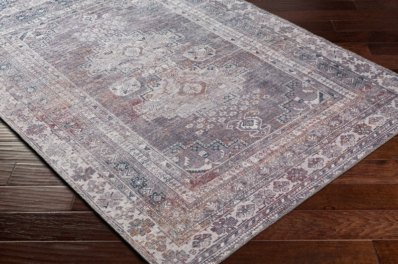 Antique Style Light Purple, Teal, Rust and Ivory Traditional Heriz Washable Area Rug - The Rug Decor