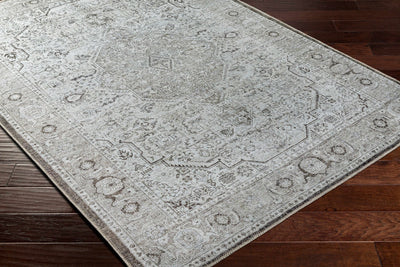 Antique Style Machine Woven Traditional Silver and Charcoal Machine Washable Rug - The Rug Decor