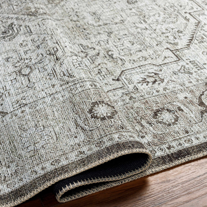 Antique Style Machine Woven Traditional Silver and Charcoal Machine Washable Rug - The Rug Decor