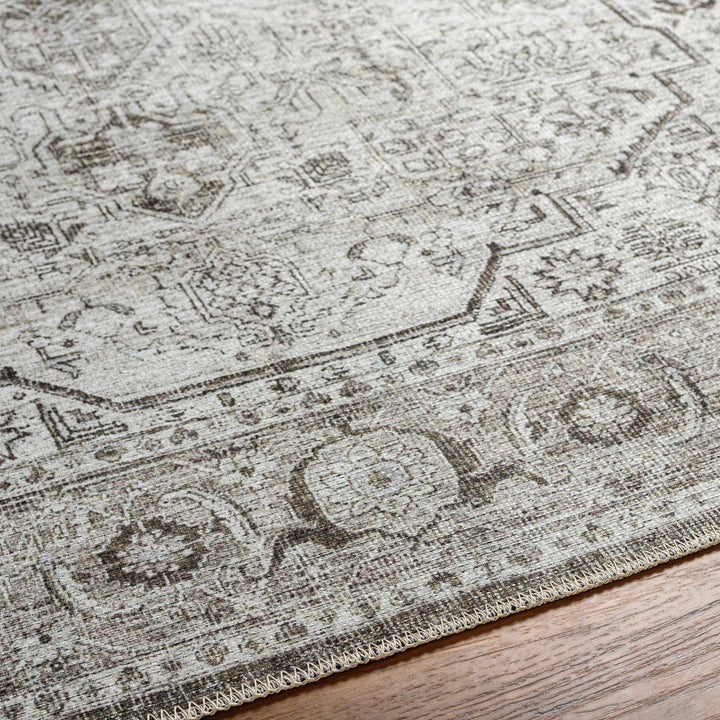 Antique Style Machine Woven Traditional Silver and Charcoal Machine Washable Rug - The Rug Decor