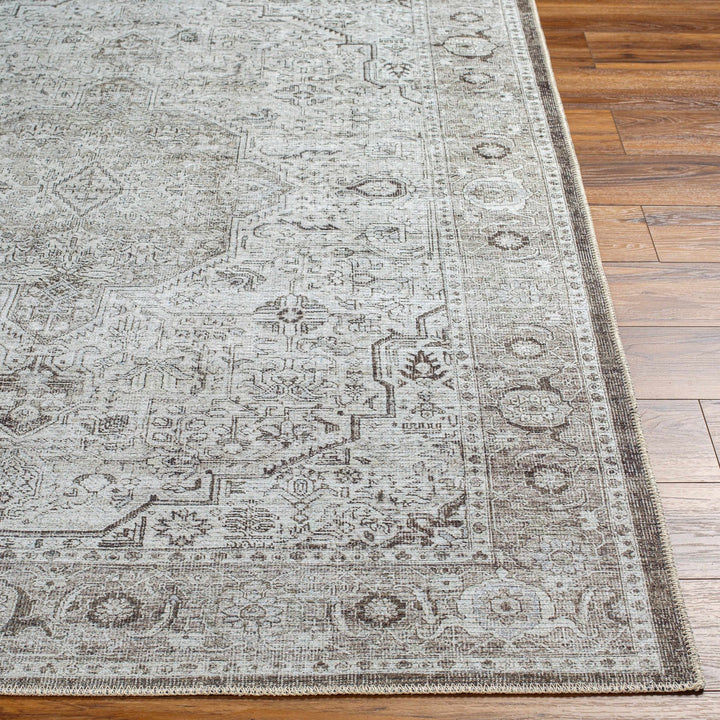 Antique Style Machine Woven Traditional Silver and Charcoal Machine Washable Rug - The Rug Decor