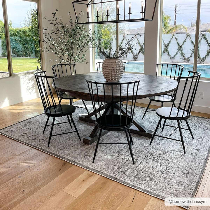 Antique Style Machine Woven Traditional Silver and Charcoal Machine Washable Rug - The Rug Decor
