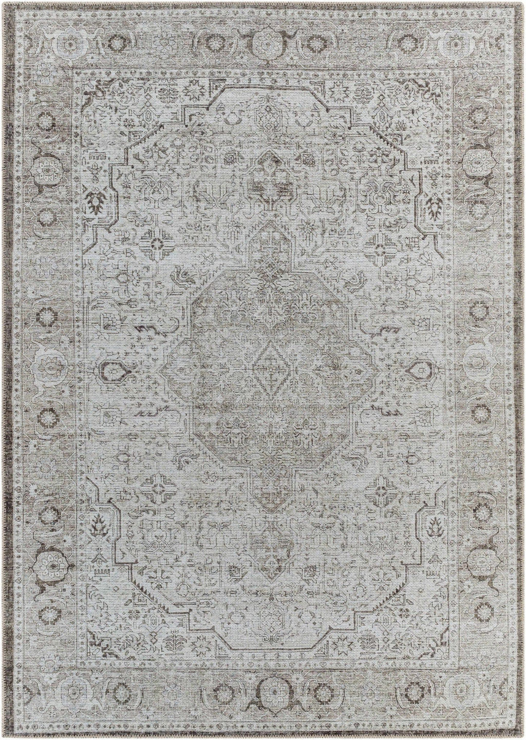 Antique Style Machine Woven Traditional Silver and Charcoal Machine Washable Rug - The Rug Decor