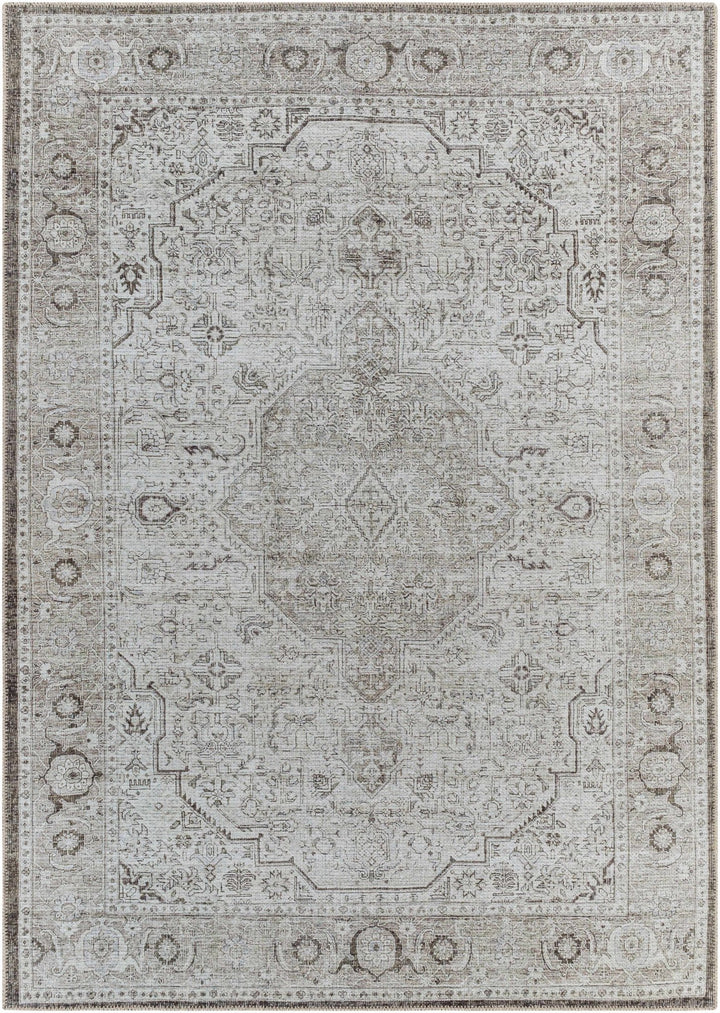 Antique Style Machine Woven Traditional Silver and Charcoal Machine Washable Rug - The Rug Decor