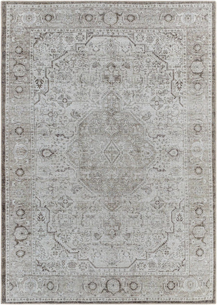 Antique Style Machine Woven Traditional Silver and Charcoal Machine Washable Rug - The Rug Decor