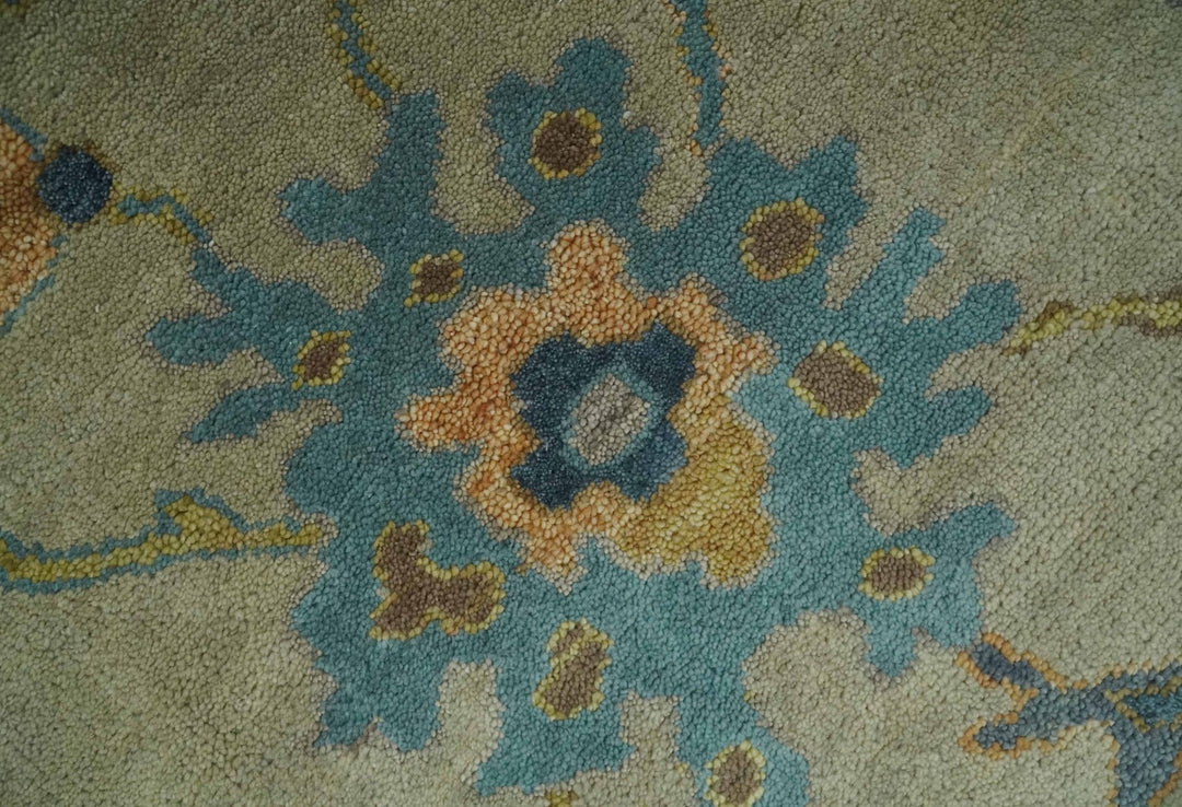Antique Style Olive and Blue Hand knotted Traditional Oushak 8x10 wool Area Rug - The Rug Decor