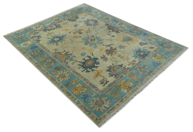 Antique Style Olive and Blue Hand knotted Traditional Oushak 8x10 wool Area Rug - The Rug Decor