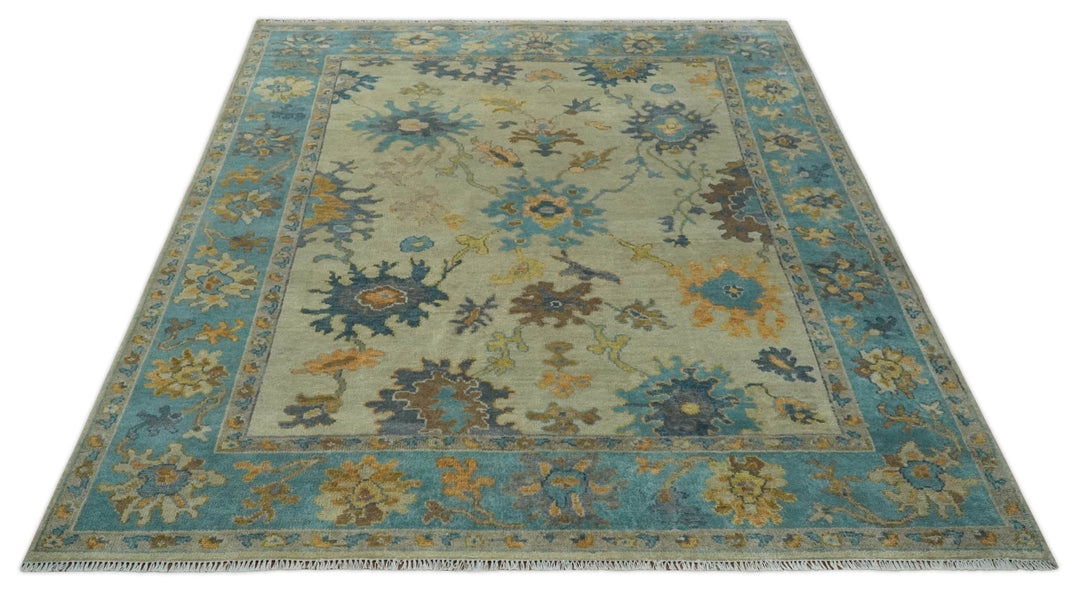Antique Style Olive and Blue Hand knotted Traditional Oushak 8x10 wool Area Rug - The Rug Decor