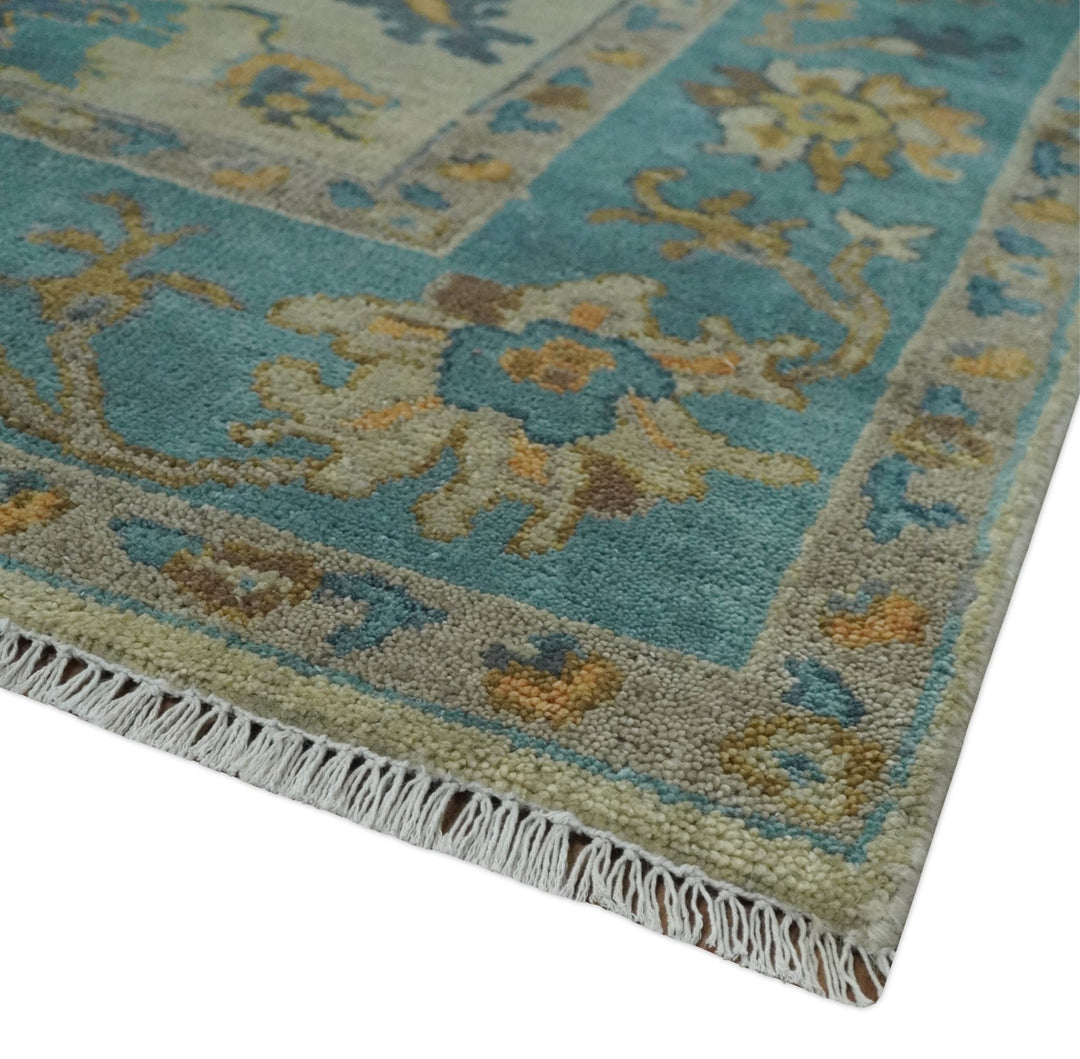 Antique Style Olive and Blue Hand knotted Traditional Oushak 8x10 wool Area Rug - The Rug Decor