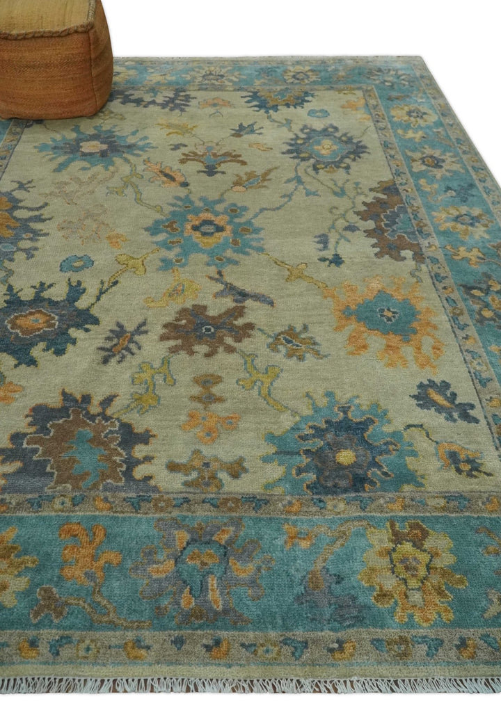 Antique Style Olive and Blue Hand knotted Traditional Oushak 8x10 wool Area Rug - The Rug Decor