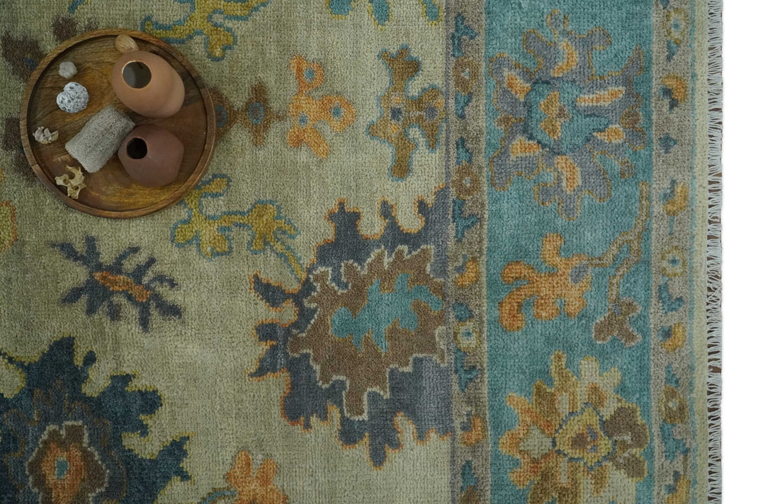Antique Style Olive and Blue Hand knotted Traditional Oushak 8x10 wool Area Rug - The Rug Decor