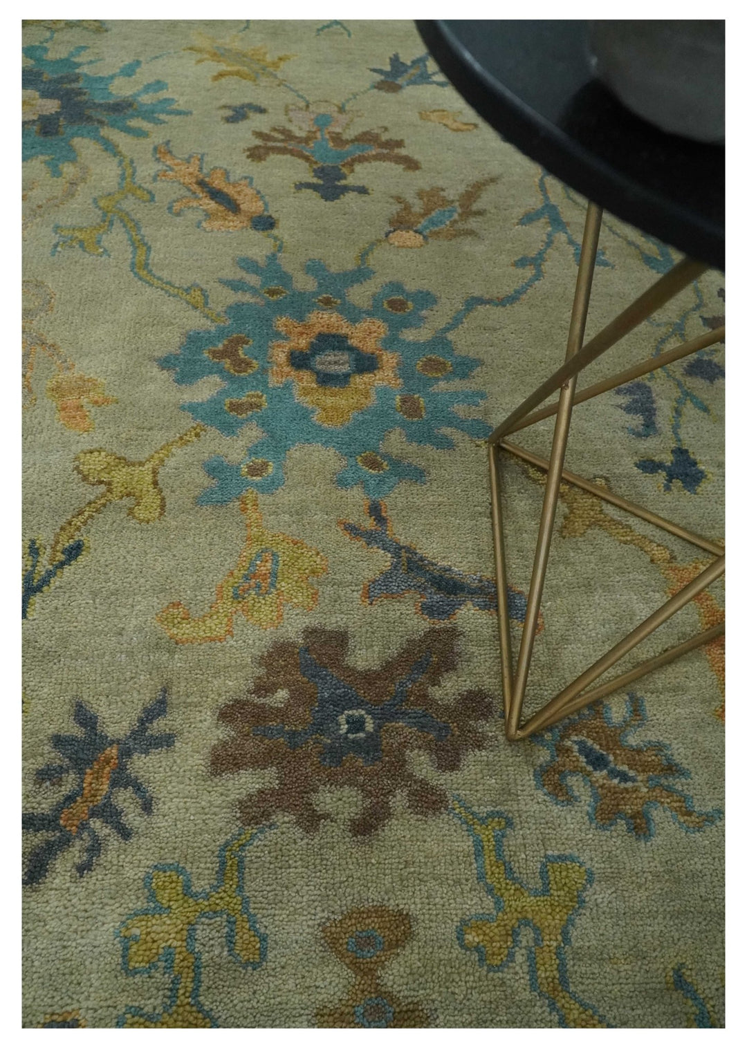 Antique Style Olive and Blue Hand knotted Traditional Oushak 8x10 wool Area Rug - The Rug Decor